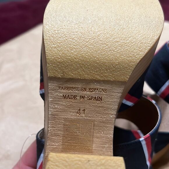 FREE PEOPLE MONOCO PLATFORM WOOD HEELED CLOGS NEW NAVY RED WHITE STRIPED EU 41 - Picture 4 of 7